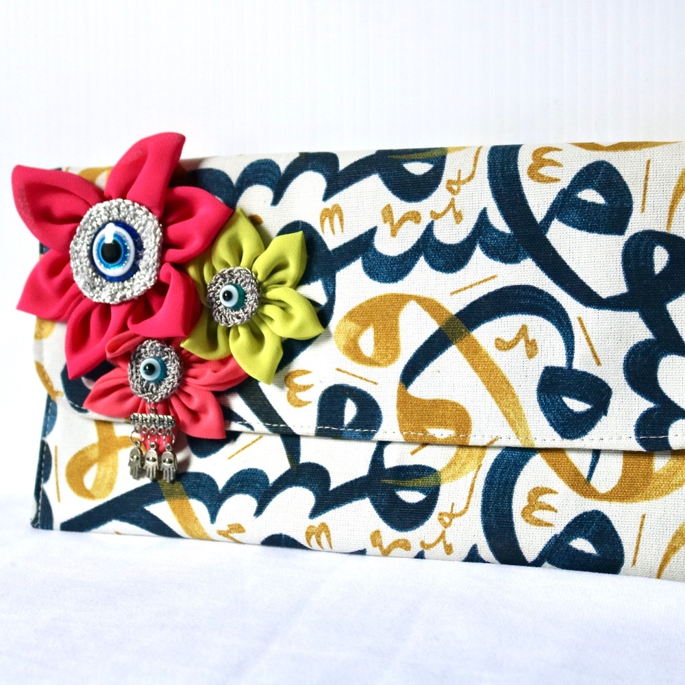 Evil Eye Clutch Purse with Arabic Script